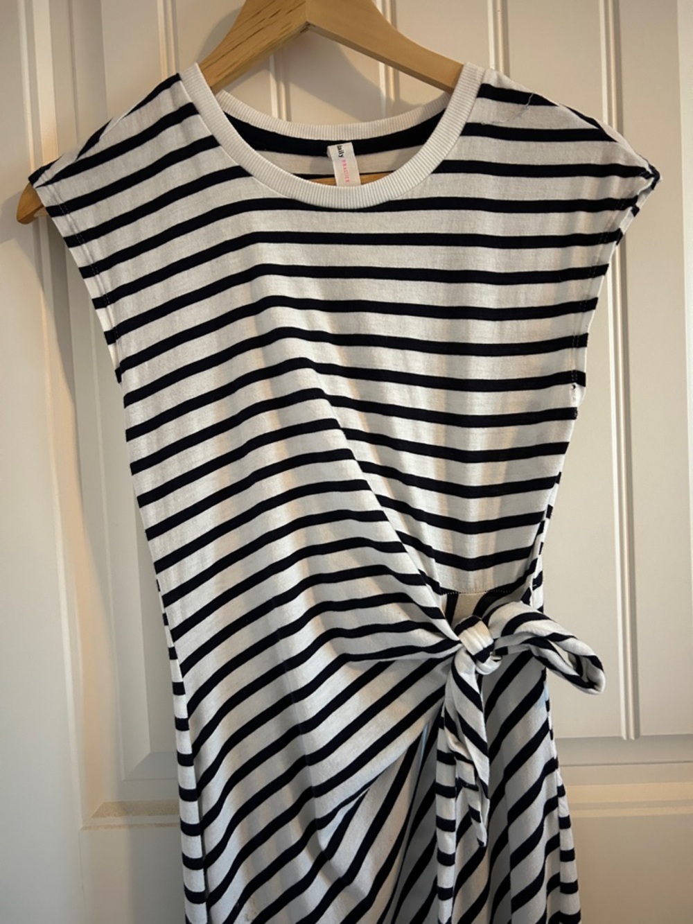 Anthropologie Black & White Striped Tie-Waist Tunic